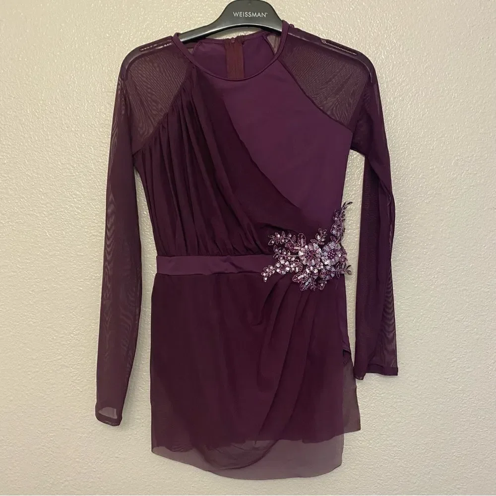 Weissman dance costume long sleeve mesh purple beaded Alone 13520 MA adult